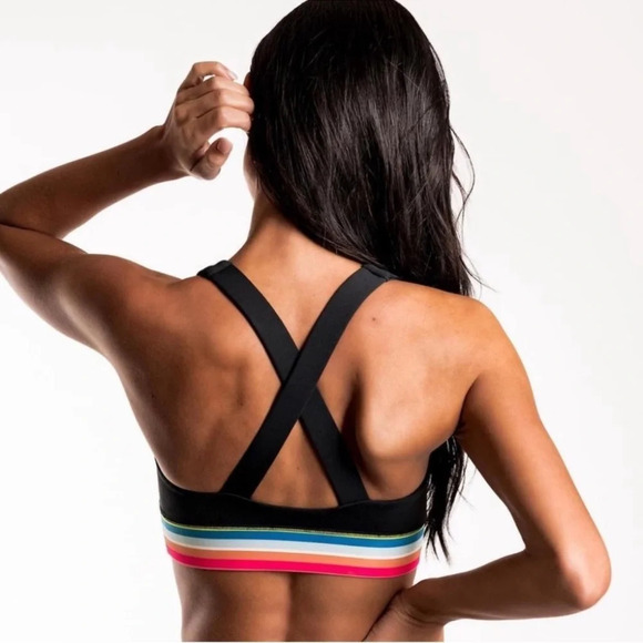 New IVL Collective Rainbow Stripe Sports Bra Size 10 L Black Maize Crossback - Picture 5 of 8